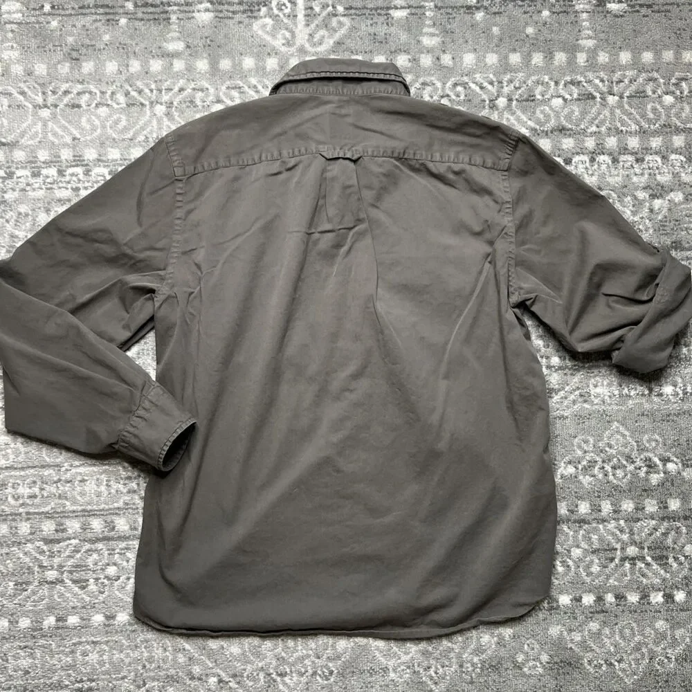 J Crew Broken In Chino Button Up Shirt Large Army Green Military Safari READ